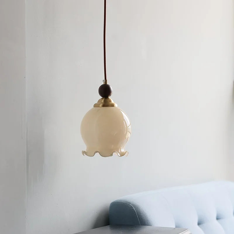 Walnut Wood Resin LED Pendant Lamp Adjustable for Modern Nordic Living Room