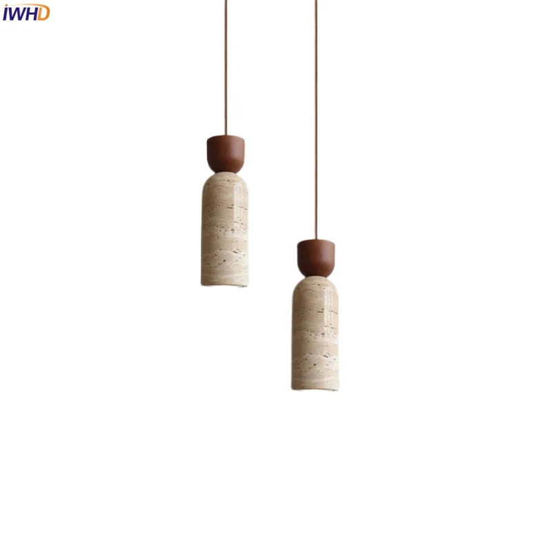 Afralia™ Yellow Travertine Wabi Sabi LED Pendant Lights for Bedroom Living Room