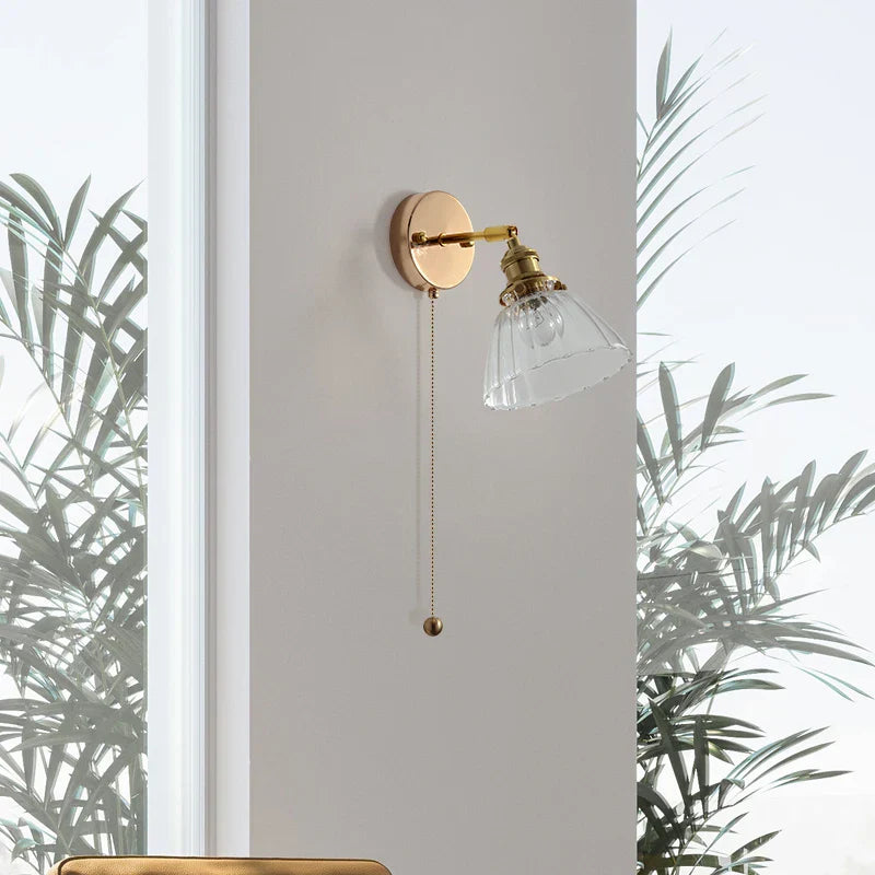 Modern LED Wall Sconce Reading Lamp, Rotatable Clear Glass, Pull Chain Switch