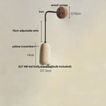 Afralia™ Yellow Travertine LED Wall Sconce Pull Chain Switch, Nordic Modern Wood Mirror Light