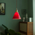 Afralia™ Red Glass LED Pendant Lamp American Style Vintage Copper Hanging Light