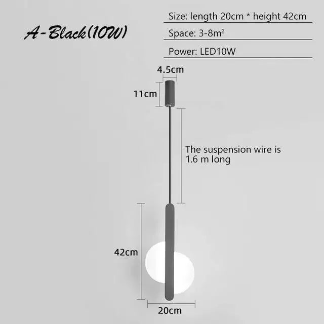 Nordic Luxury Black Bedroom Pendant Lamp Bedside Decoration Light