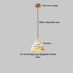 Terrazzo Brown Wood LED Pendant Light Fixture Stone Hanging Lamp