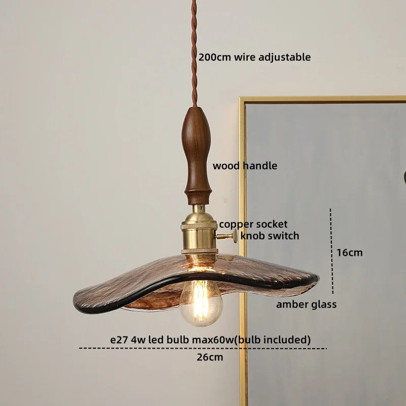 Copper Glass LED Pendant Lamp Modern Hanging Light Fixture with Knob Switch