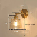 Clear Glass LED Wall Sconce with Pull Chain Switch, Brass E27, Bedroom Reading Light