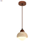 Yellow Travertine LED Pendant Lamp with White Glass Canopy