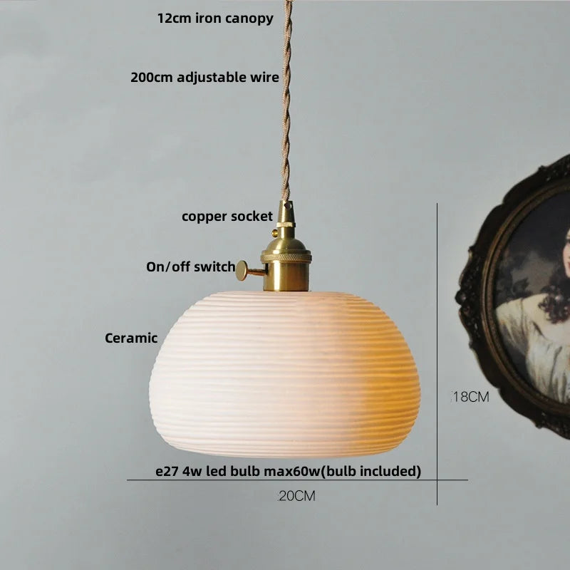 Afralia™ Brown Wood LED Pendant Lamp Ceramic Nordic Hanging Light Fixtures