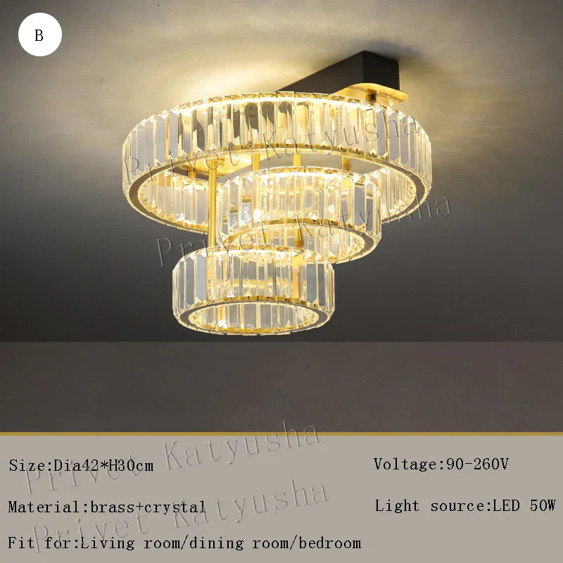 Gold Crystal Copper Ceiling Lamps LED Modern Home Room Decor Lighting