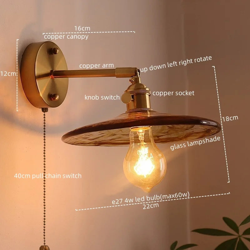 Modern Copper Glass LED Wall Light for Home Decor & Restaurant