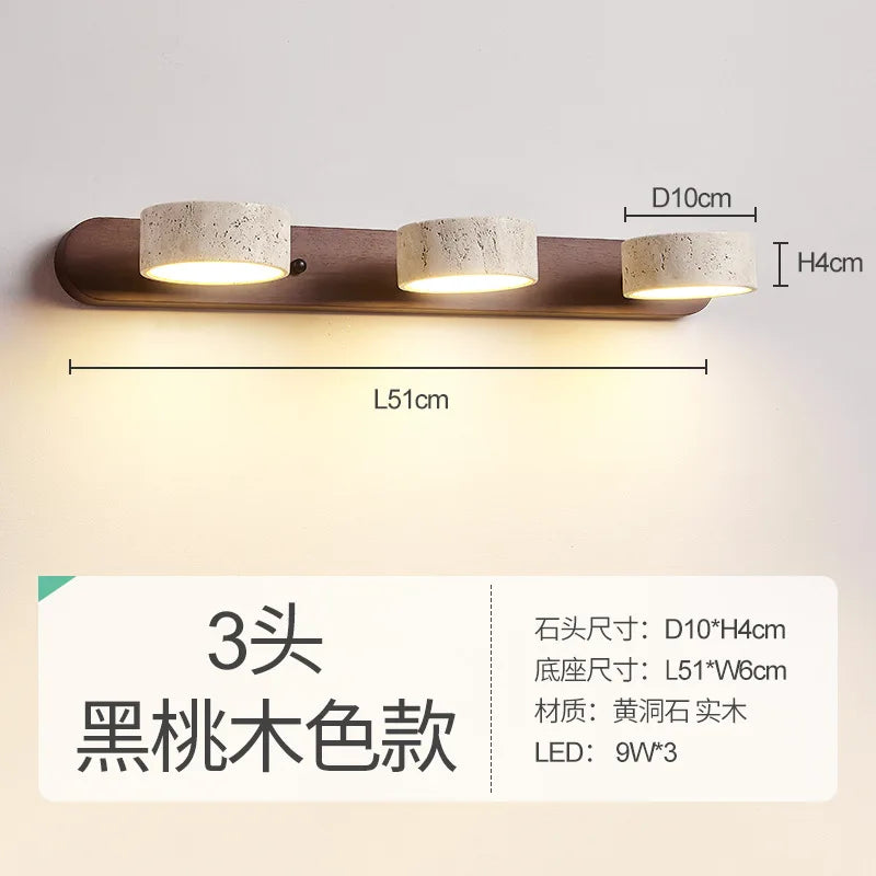 Travertine Wall Sconce Light Wood Rotatable for Bedroom Bedside