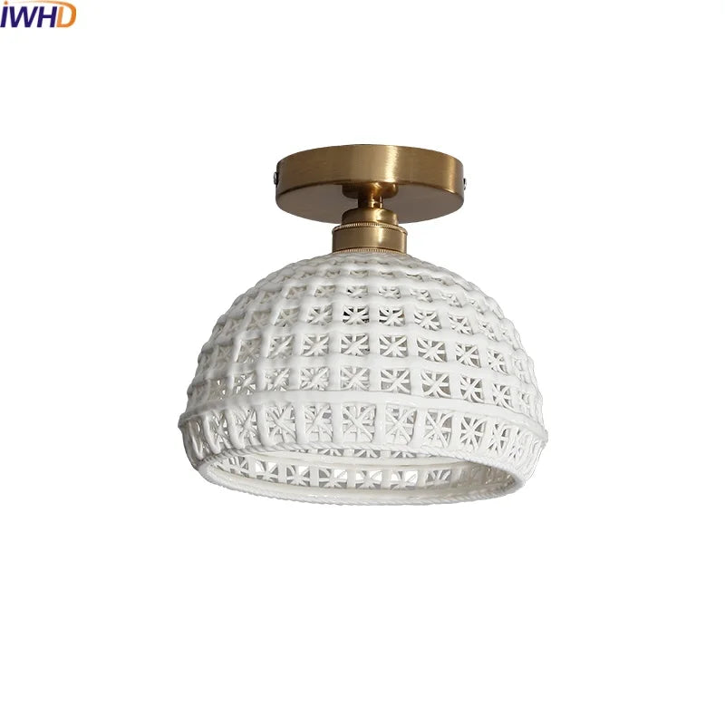 Ceramic LED Ceiling Lights: Modern Hollow Design for Living Room, Aisle, Balcony