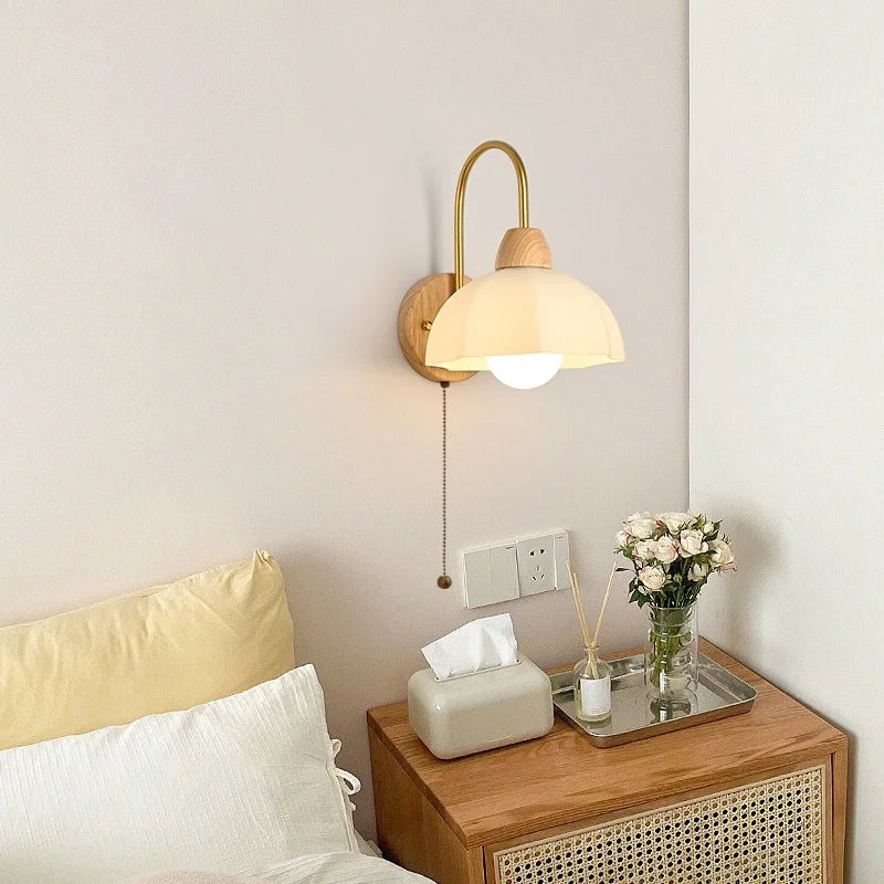 Glass Wood LED Wall Lights Decor for Bedroom Living Room Coffee Mirror Bedside Lamp