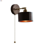 Walnut Wood LED Wall Sconce with Pull Chain Switch - Modern Nordic Copper Socket