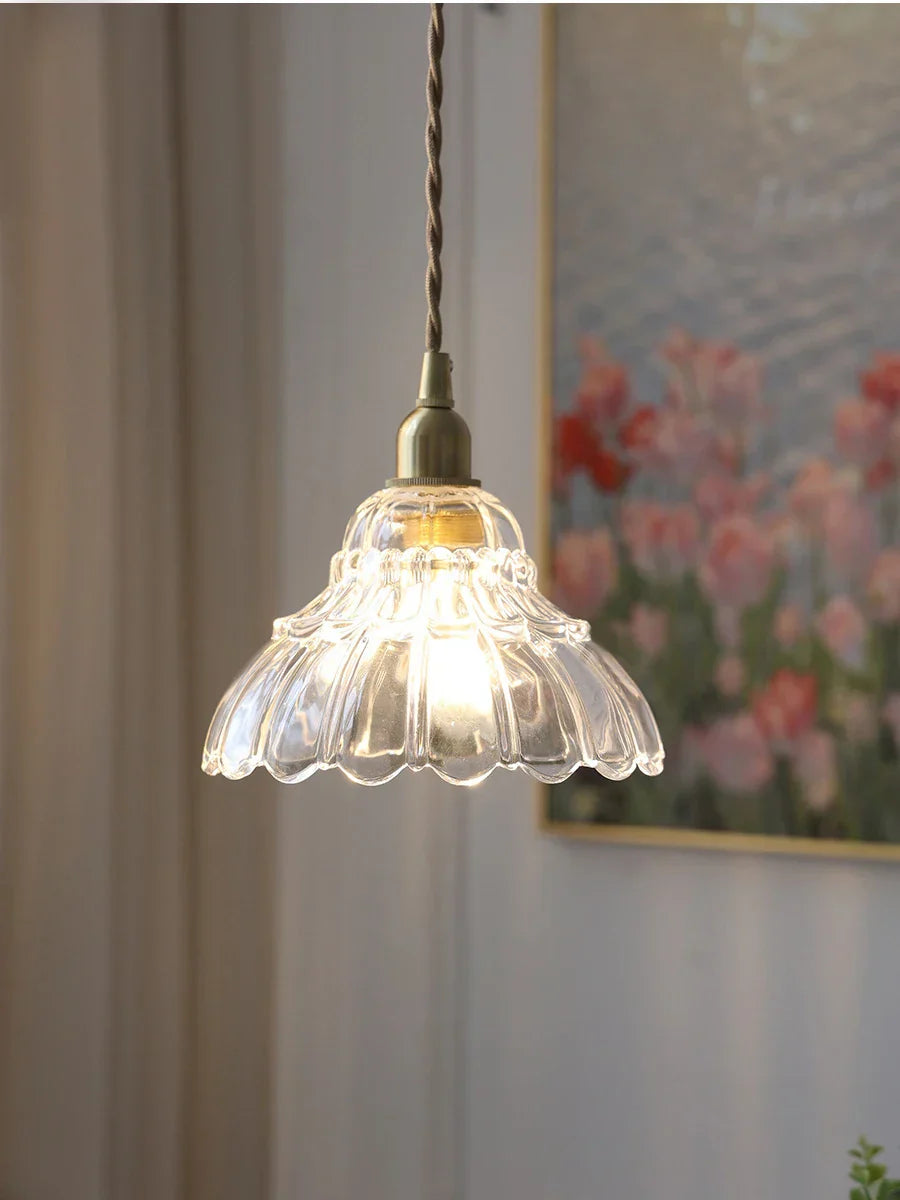 Brass Glass Pendant Light - Luxury Minimalist LED Nordic Flower Restaurant Lamp