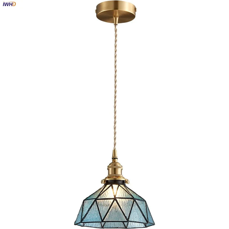 Blue Glass LED Pendant Light Fixture - Nordic Modern Hang Lamp