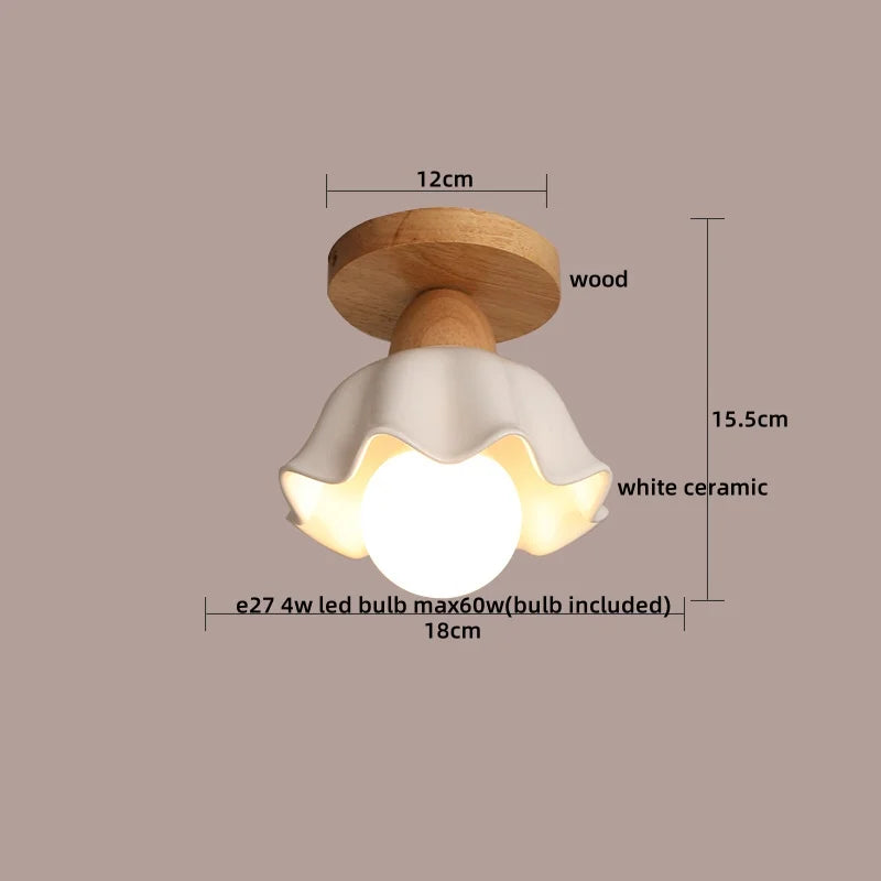 Nordic Wood Glass LED Ceiling Light Modern Indoor Lighting Balcony Corridor Restaurant