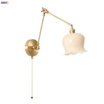 Afralia™ Cream Resin LED Wall Lights with Pull Chain Switch - Vintage Copper Bedside Lamp