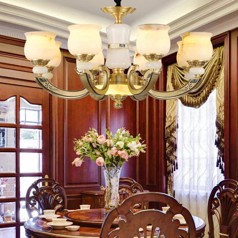 Copper Jade Pendant Lamp: Modern Chinese Style Dining Room Decor for Villas