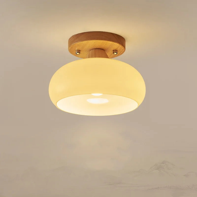 LED Wood Canopy Ceiling Lamp Modern Living Room Light Fixtures