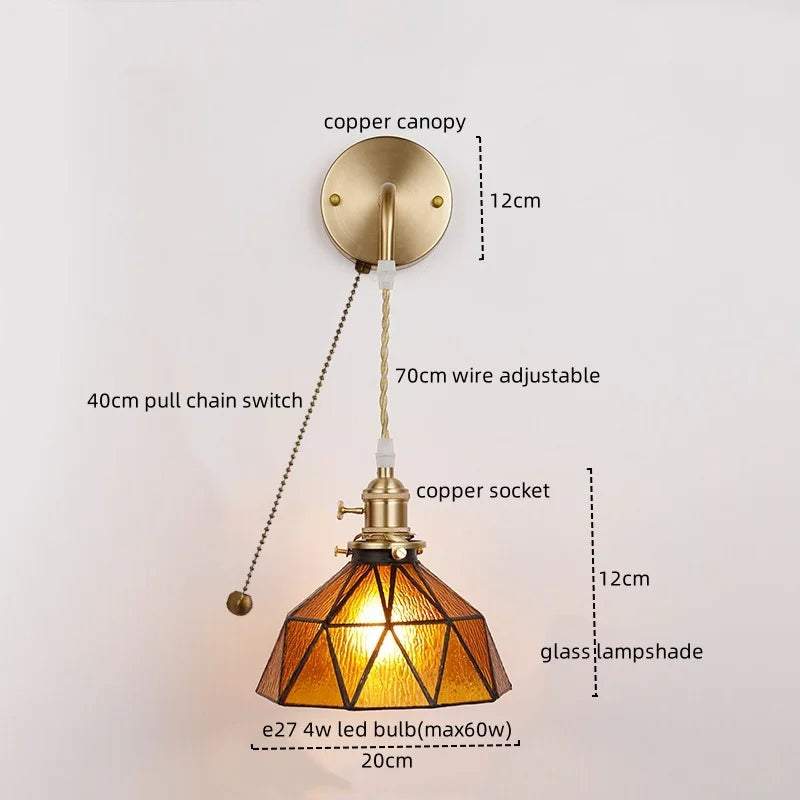 Copper Glass LED Wall Light for Modern Nordic Living Room Bedroom