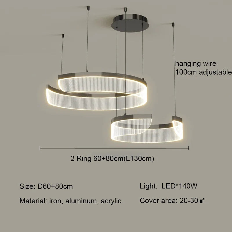 Modern Acrylic LED Semicircle Pendant Light Chandelier for Living Room and Bedroom