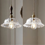 Afralia™ Flower Glass LED Pendant Lights with Walnut Wood Finish