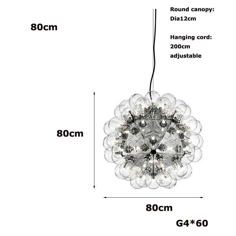 Clear Glass Bubble G4 LED Dandelion Chandelier - Gold/Silver/Black Hardware