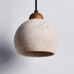 Afralia™ Vintage Wabi Sabi LED Pendant Lights Wood Yellow Travertine Hanging Lamp