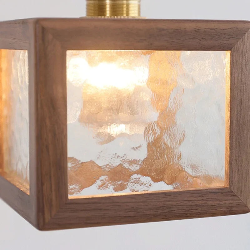Clear Glass Walnut Wood LED Pendant Lamp - Nordic Modern Hanging Lights