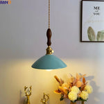 Ceramic LED Pendant Lamp: Modern Wood Handle Hanging Light Fixtures