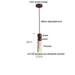 Afralia™ LED Terrazzo Pendant Lamp White Stone Wood Hanging Light