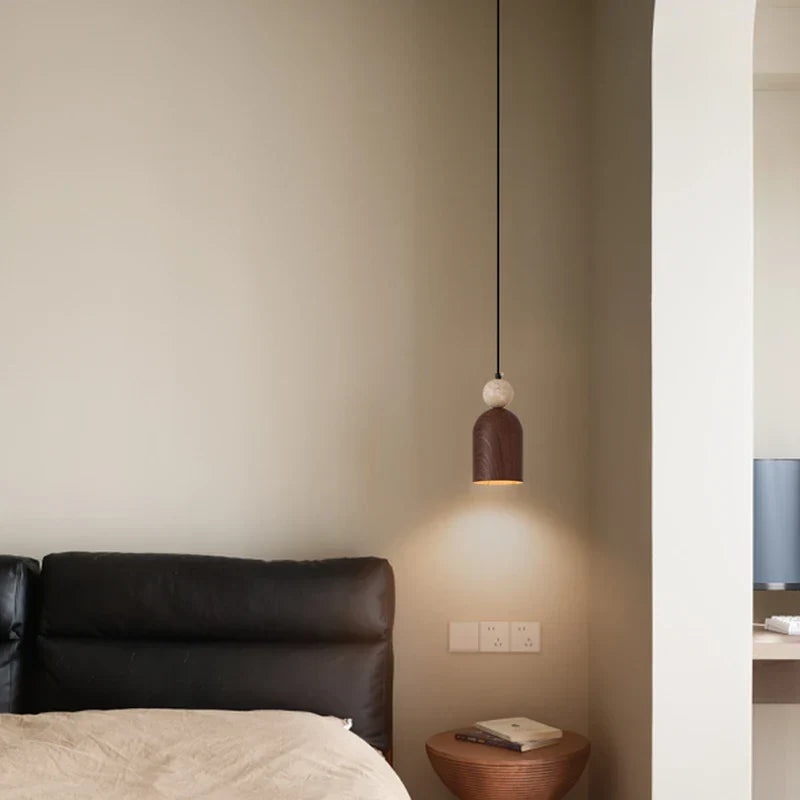 Yellow Travertine Stone LED Pendant Light: Modern Iron Fixture for Home Decor