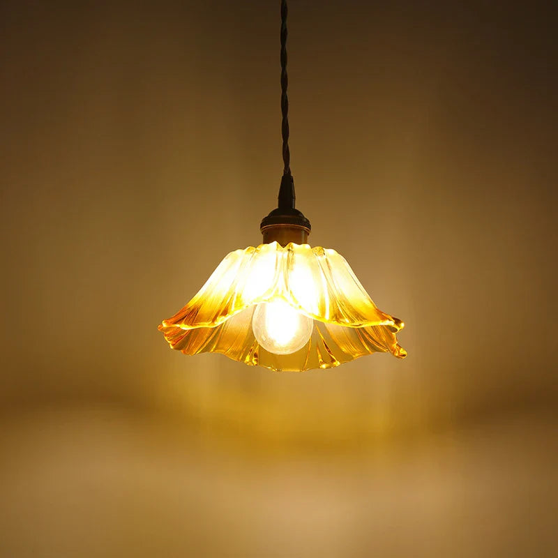 Yellow Glass LED Pendant Lights with Adjustable Hanging Lamp