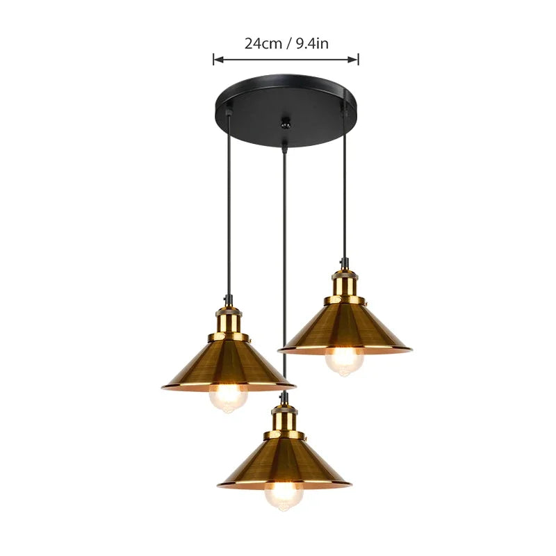 Vintage Industrial Chandelier - Retro Loft 3-Head Pendant Lamp in High-Quality Black Gold Finish