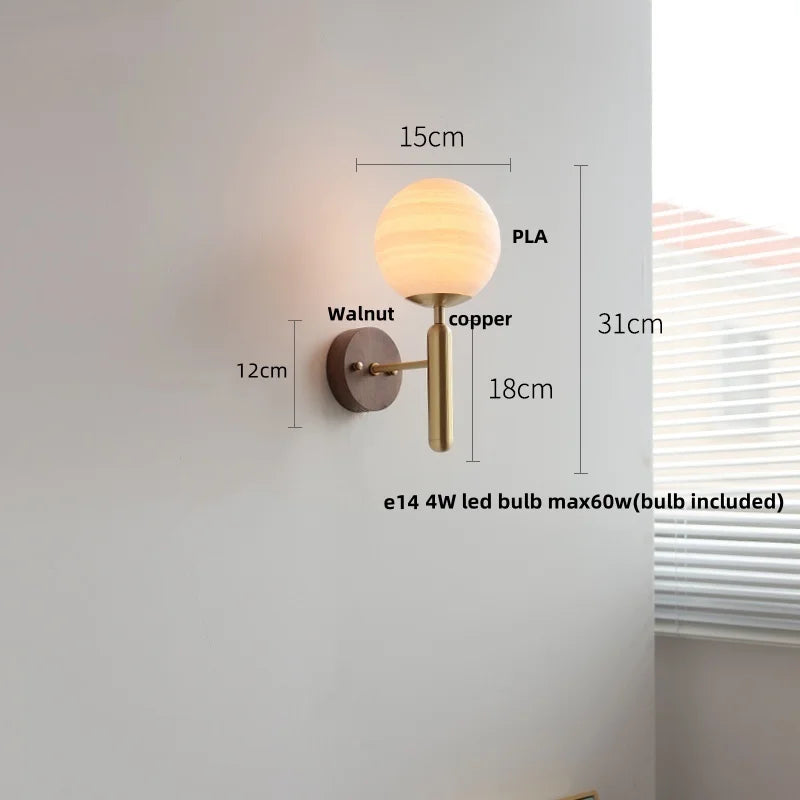 Moon LED Wall Lamp with Pull Chain Switch and Copper Base