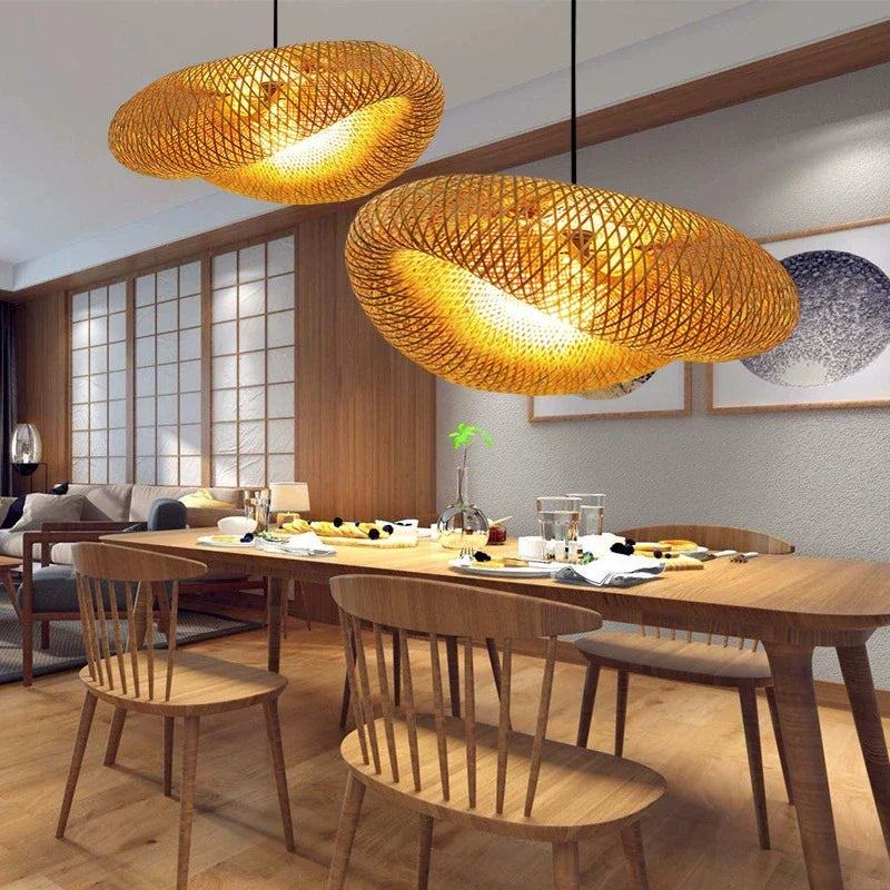 Bamboo Suspension Pendant Light Chandelier by for Kitchen Living Dining Room