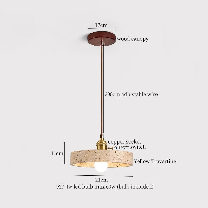 Cream Glass LED Pendant Lights Modern Wood Yellow Travertine Pendant Lamp