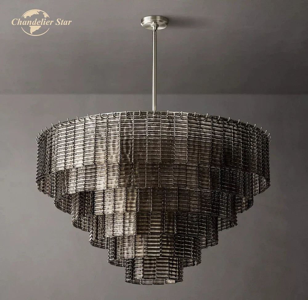 Sirene Smoke Glass Chandelier: Modern Round Hanging Lights for Living Room & Dining Room