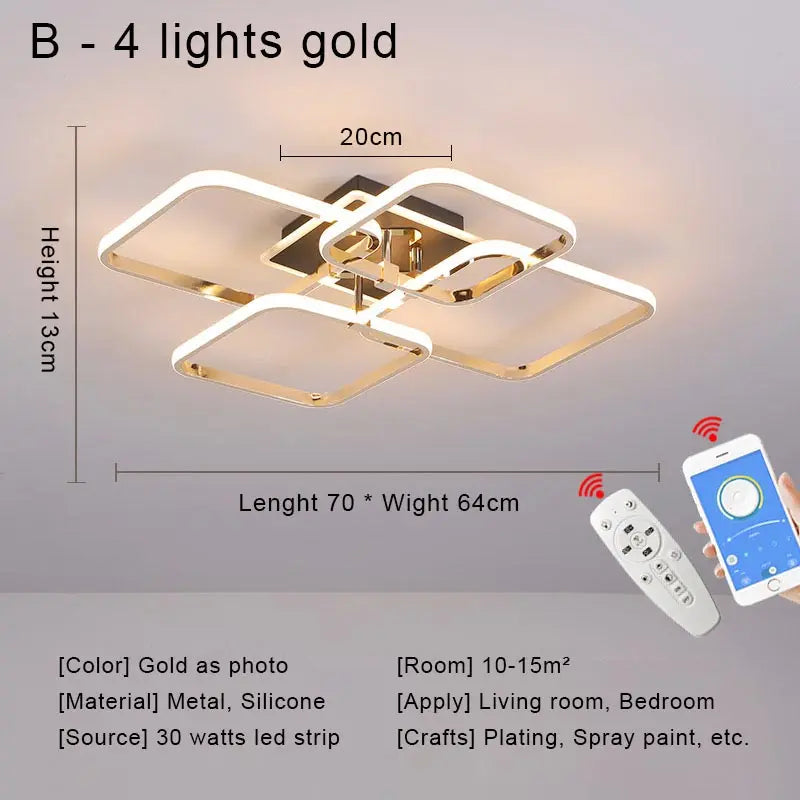 Modern Chrome Ceiling Chandelier LED Light Fixture with Remote Control for Home Decor