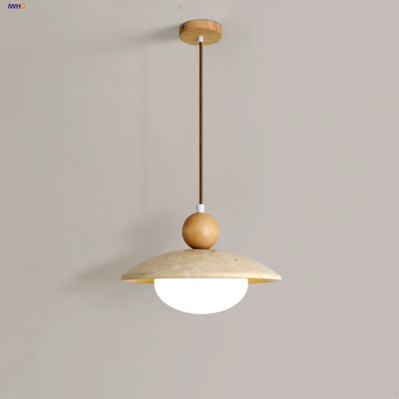 LED Pendant Lamp White Glass Wire Adjustable Travertine Hanging Lights