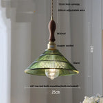 Walnut Wood LED Pendant Light Fixture with Adjustable Green Glass Shade
