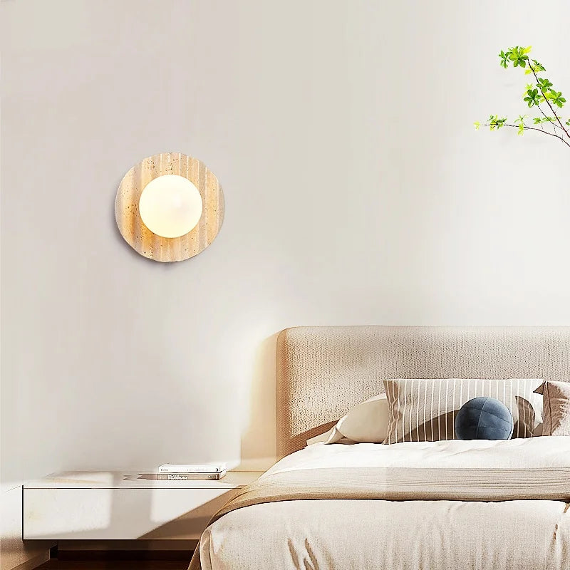 Yellow Cave Stone LED Wall Sconce with Pull Chain, Modern Glass Stair Light