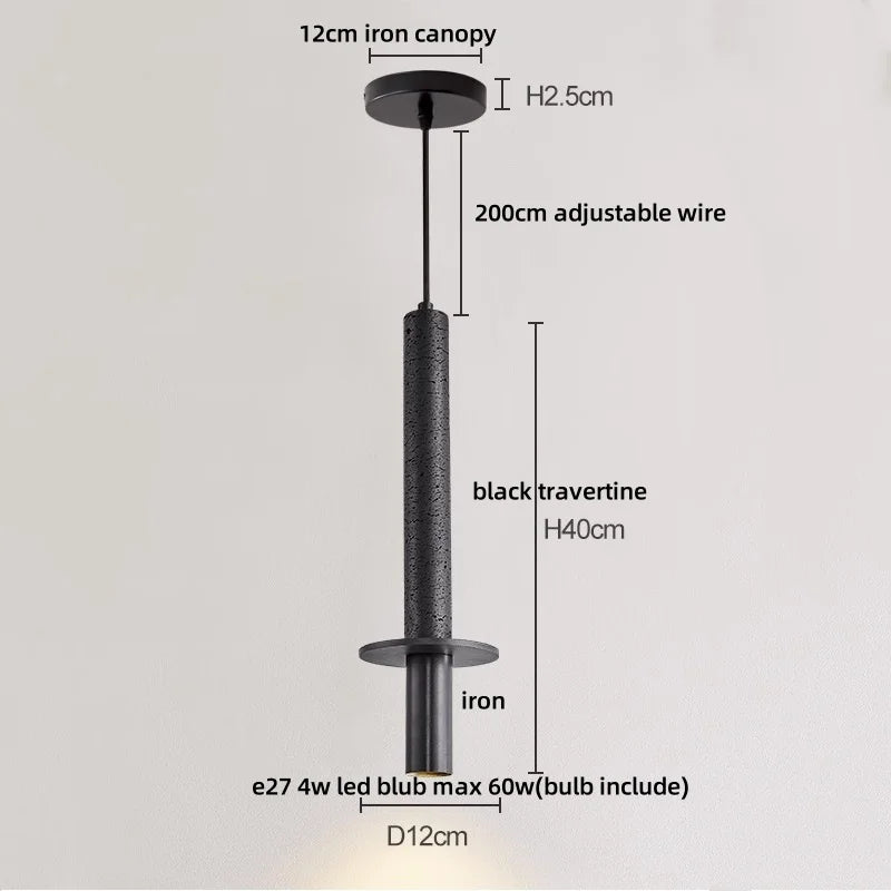 Black Iron LED Pendant Lights Stone Wabi Sabi Hanging Lamp Hallway Decor