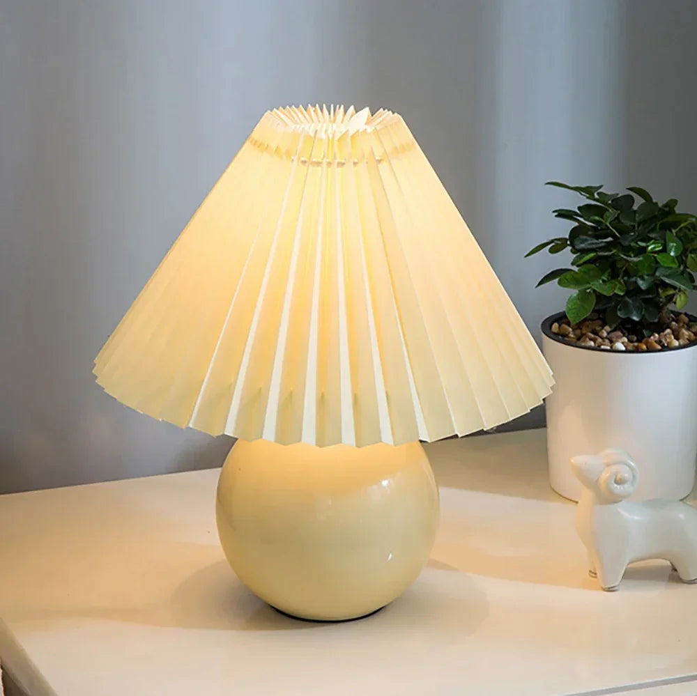 Nordic Ceramics Table Lamp - Modern Desk Light with Pleated Lampshade for Cozy Home Lighting