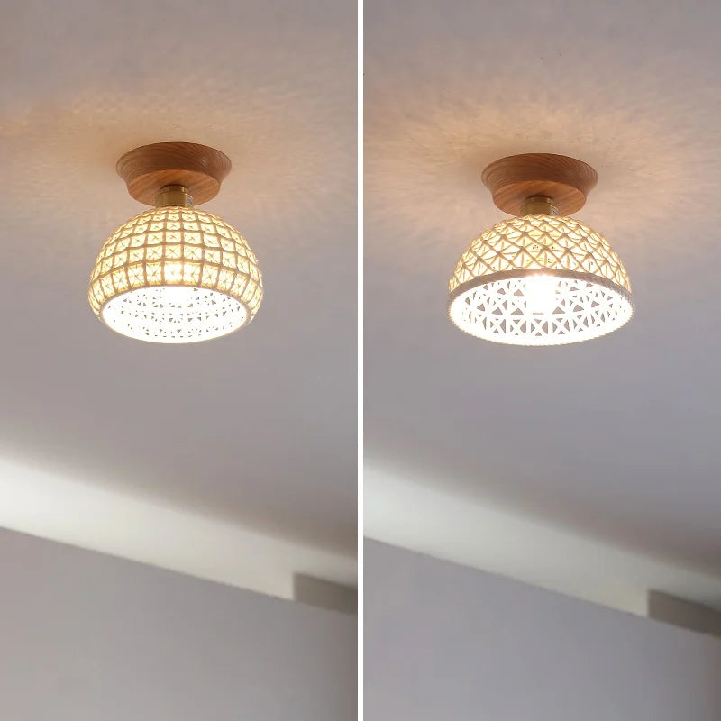 Copper Wood LED Ceiling Lamp Ceramic Modern Ceiling Lights for Home Decor
