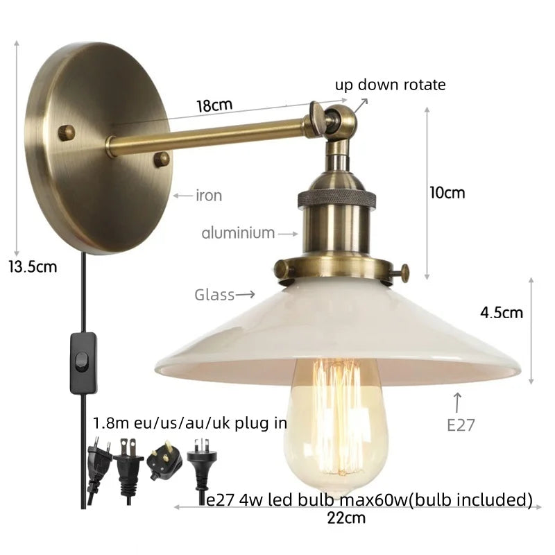 LED Wall Lights: Industrial Style Bedside Lamp for Kitchen, Reading, Cafe - White Class