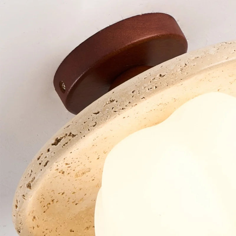 Yellow Travertine Stone LED Ceiling Light Fixture White Glass Ceiling Lamp