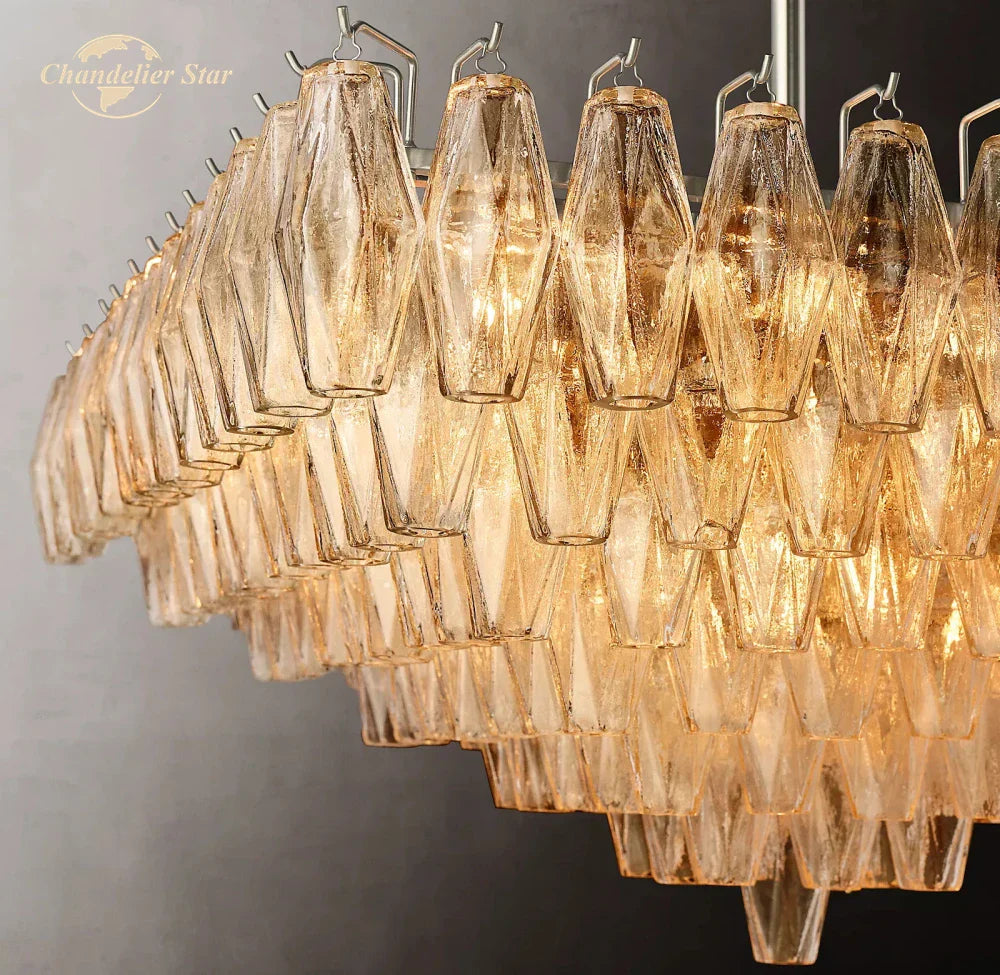 Chiara Glass LED Square Chandelier for Living Dining Room Lighting