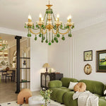 Green Crystal Chandelier for Living Room - Bohemian Style LED Pendant Lighting