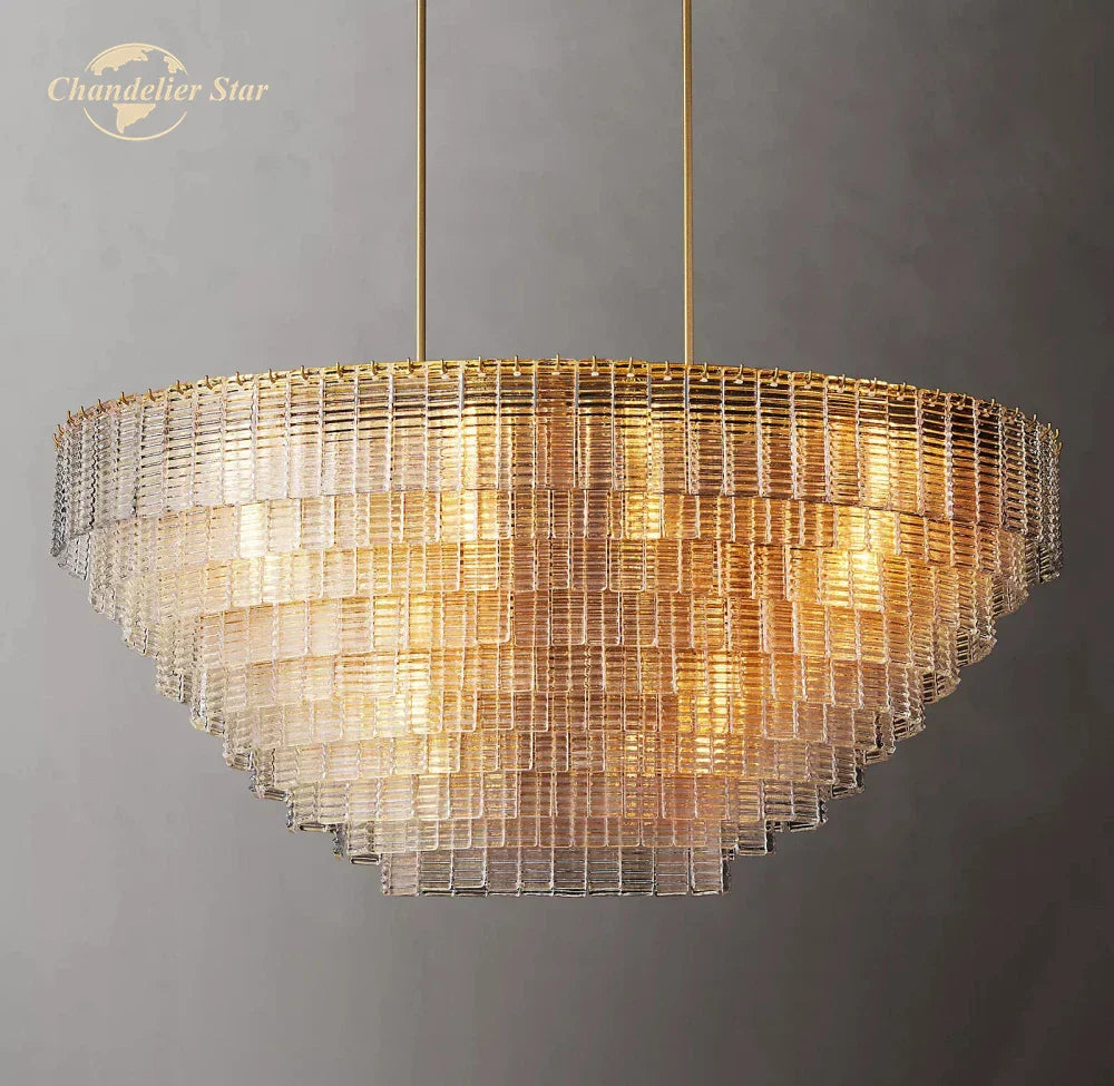 Sirene Glass Oval LED Chandelier for Living Room Hotel Farmhouse